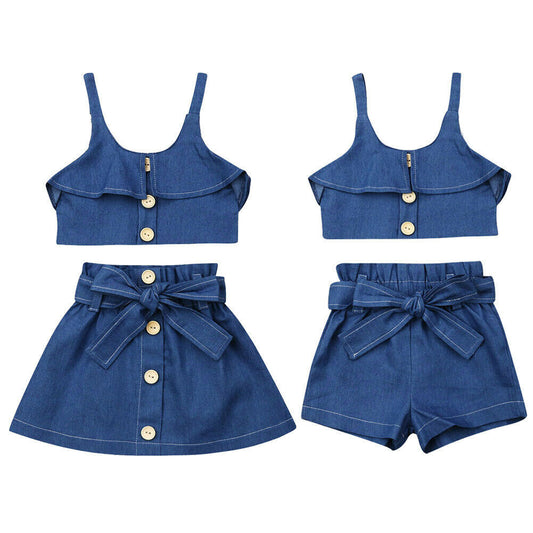 Children's suspender skirt/pants outfit