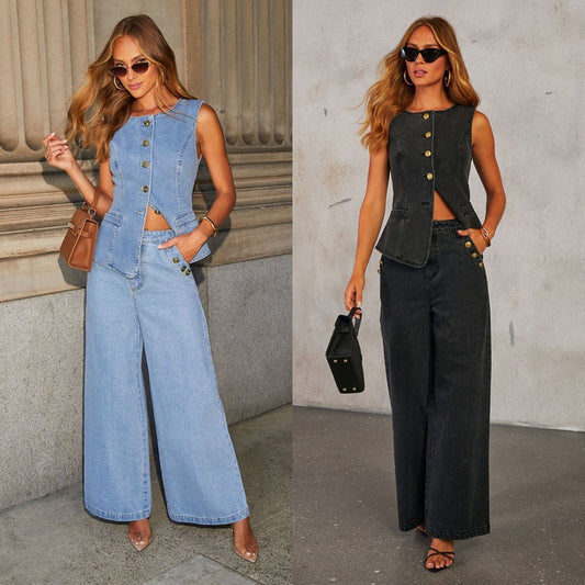 Sleeveless Denim Suit
