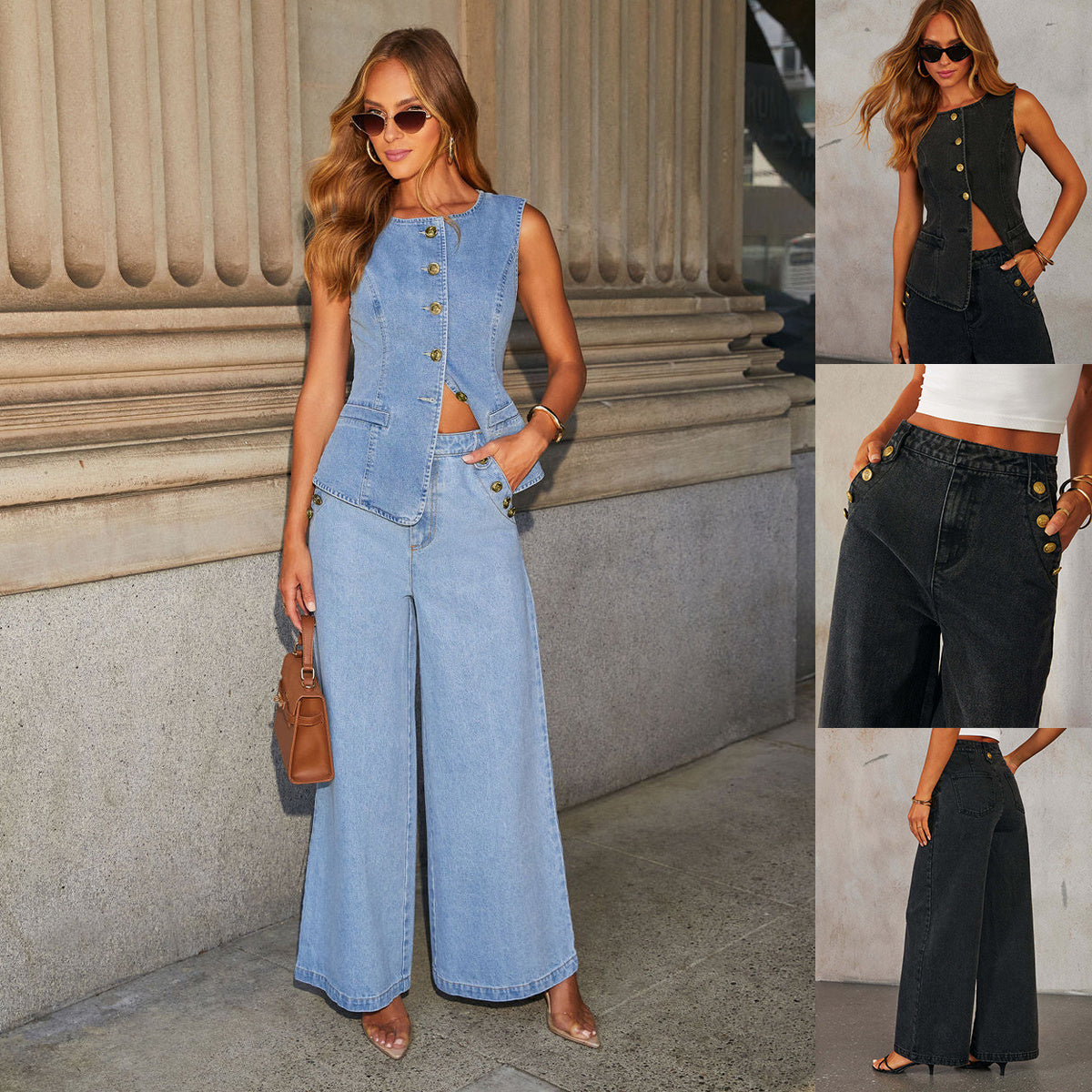 Sleeveless Denim Suit